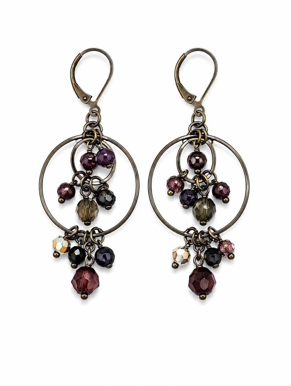 3/$30 VTG Gunmetal Purple Beaded Chandalier Flamenco Nebula Dangle Earrings
